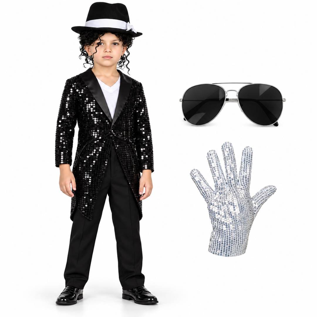 Kids 80s Pop Star Sequin Tailcoat Costume | Fancy Dress Outfit