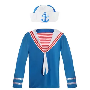 2pc Blue Sailor Costume | Long-Sleeved Top & Anchor Hat | Nautical Fancy Dress Outfit