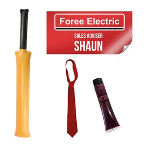 Adults Zombie Killer Accessory Kit | 4 Piece Halloween Costume Set | Cricket Bat, Red Tie, Fake Blood & Name Tag