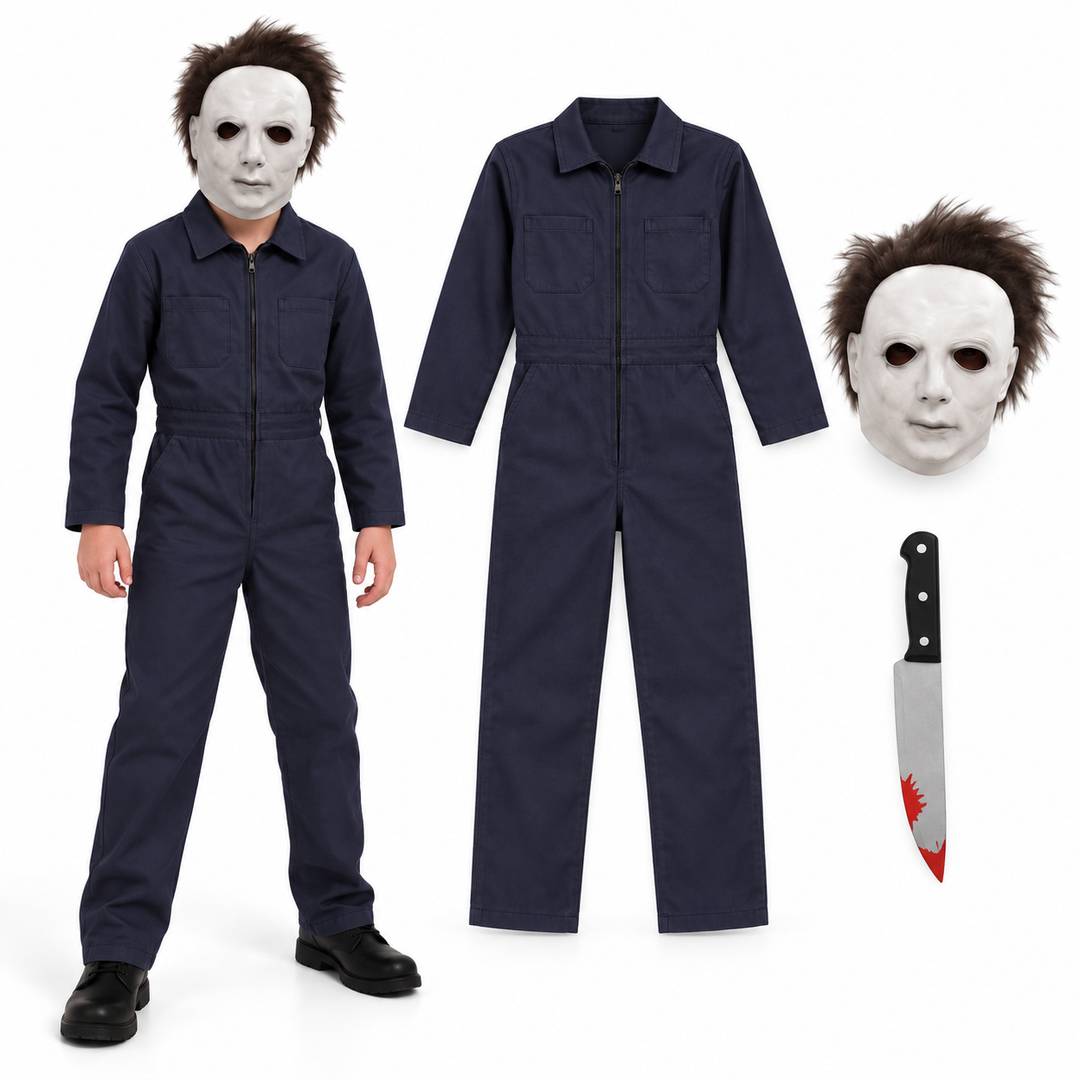 Kids Halloween Killer Costume | Jumpsuit Mask Knife Set