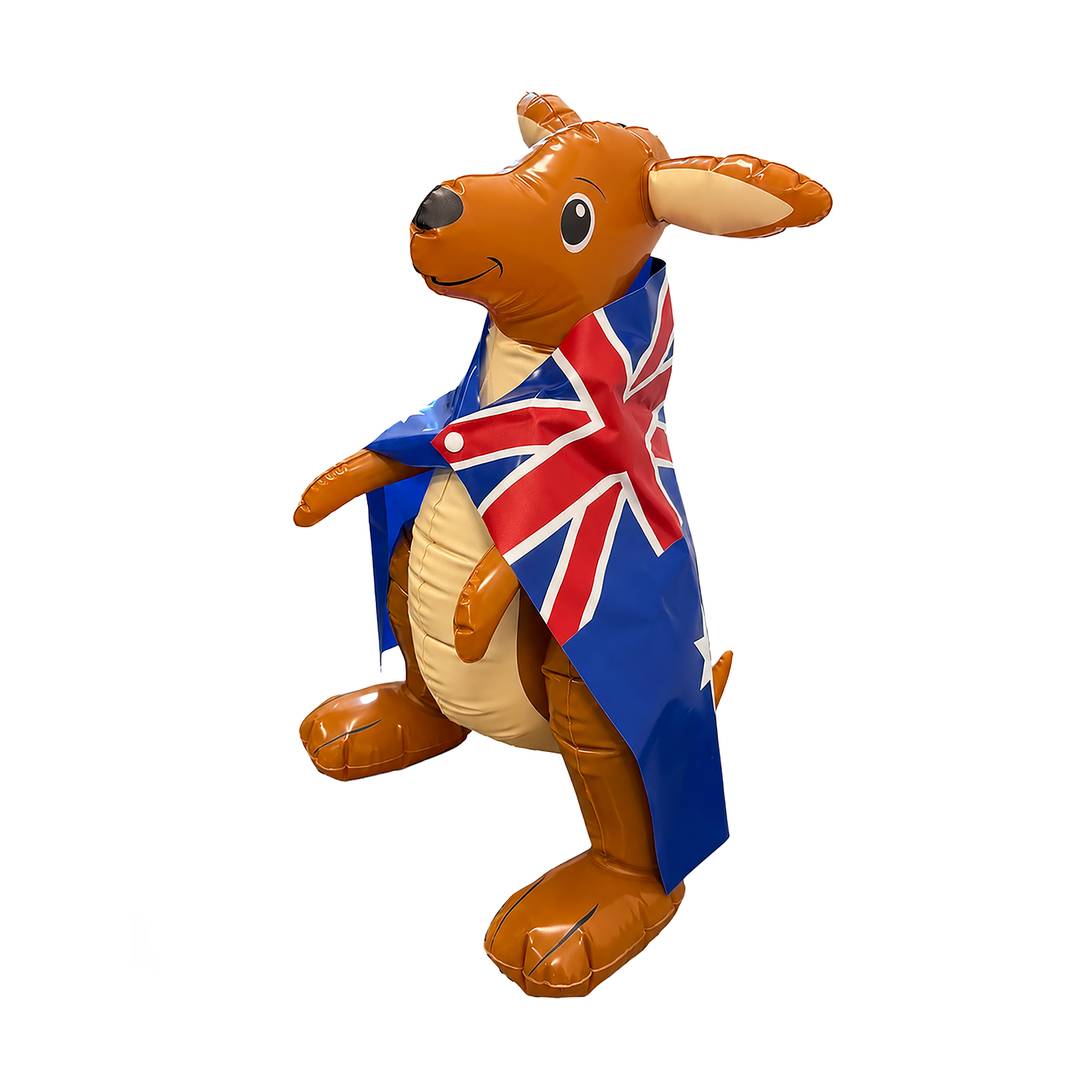 Inflatable Brown Kangaroo Decoration | Removable Australian Flag Cape | Party Novelty Australia Day