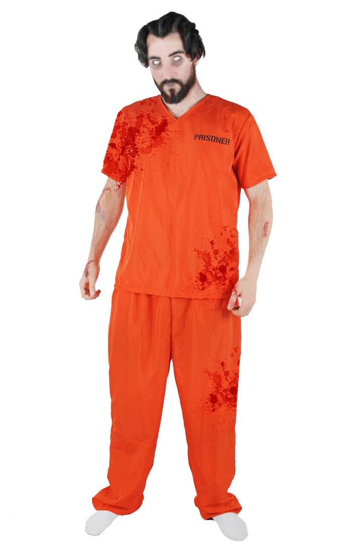 Adults Zombie Prisoner Costume Set | Orange Convict Fancy Dress
