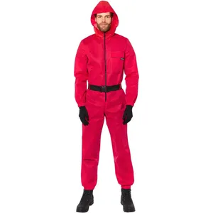 Adults Red Guard Costume | Hooded Jumpsuit Fancy Dress Outfit