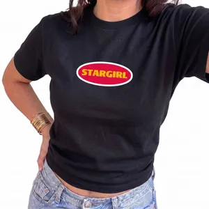 Ladies Star Girl Weekend Baby Tee | Black Cropped Fitted Women's T-Shirt with Bold Logo Print | 100% Cotton