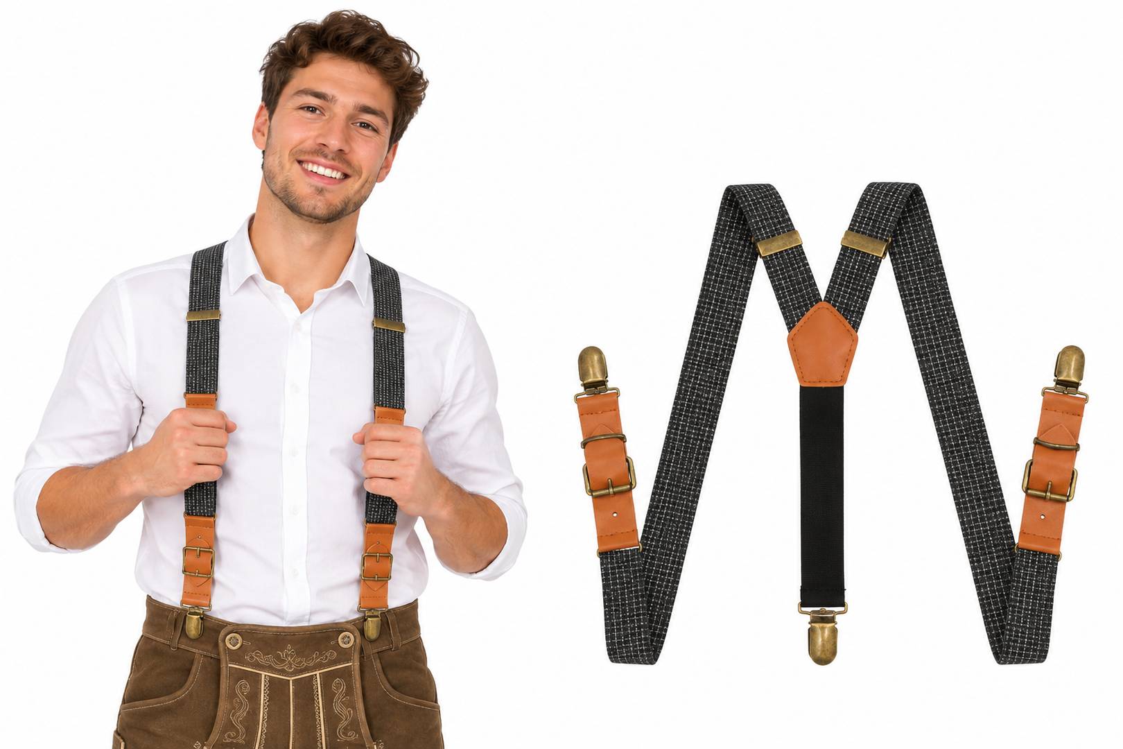Grey Tweed Suspenders Braces