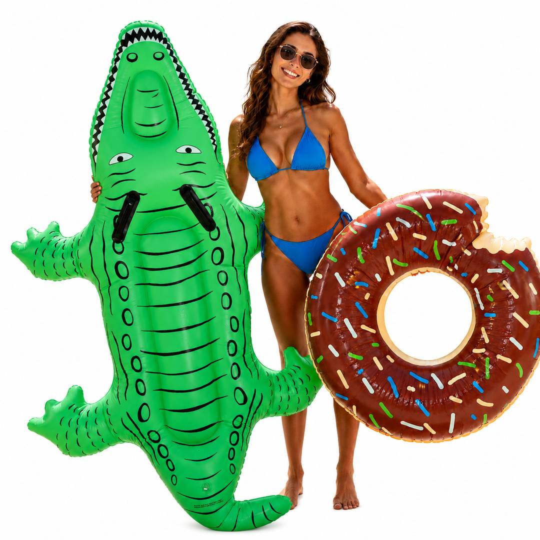 Adult Crocodile & Donut Pool Float Bundle, 152cm & 107cm