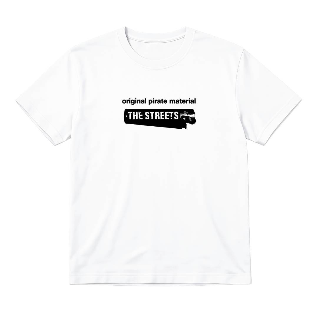 Adults Original Pirate Material Lighter Design T-Shirt | Unisex White Cotton Crew Neck Tee | 2000s UK Garage Tribute for Concerts, Festivals & 00s Fancy Dress