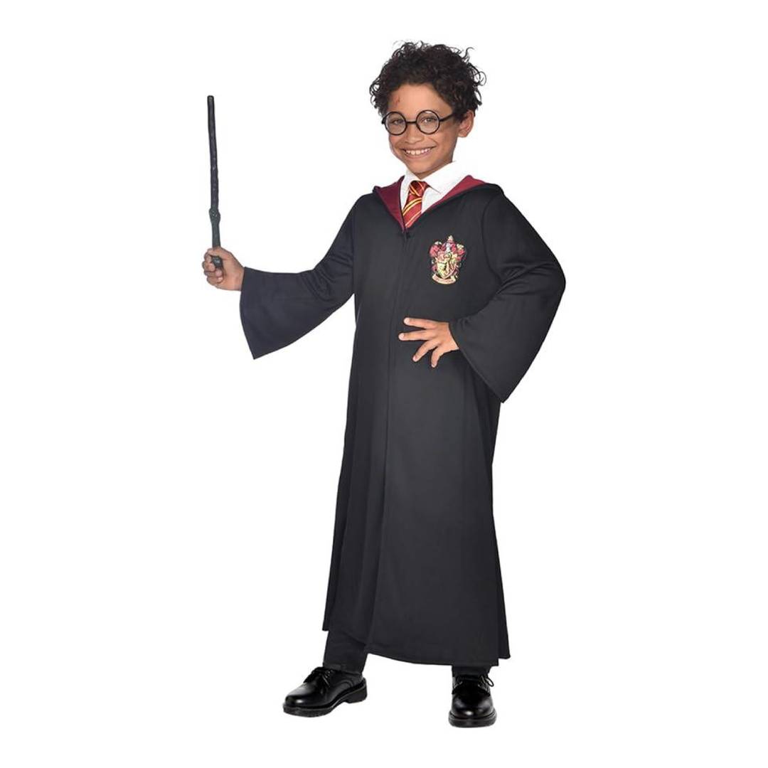 Kids Wizard Fancy Dress Costume | Black Robe Glasses & Wand for Ages 12-14
