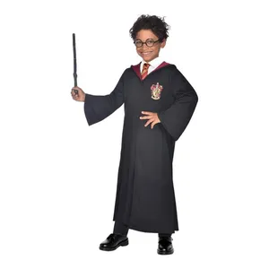 Kids Wizard Fancy Dress Costume | Black Robe Glasses & Wand for Ages 12-14