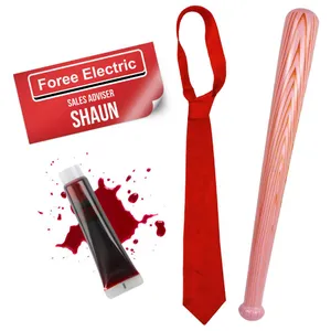 Adults Zombie Killer Costume Accessory Kit | 4 Pcs | Inflatable Baseball Bat, Red Tie, Name Badge & Fake Blood