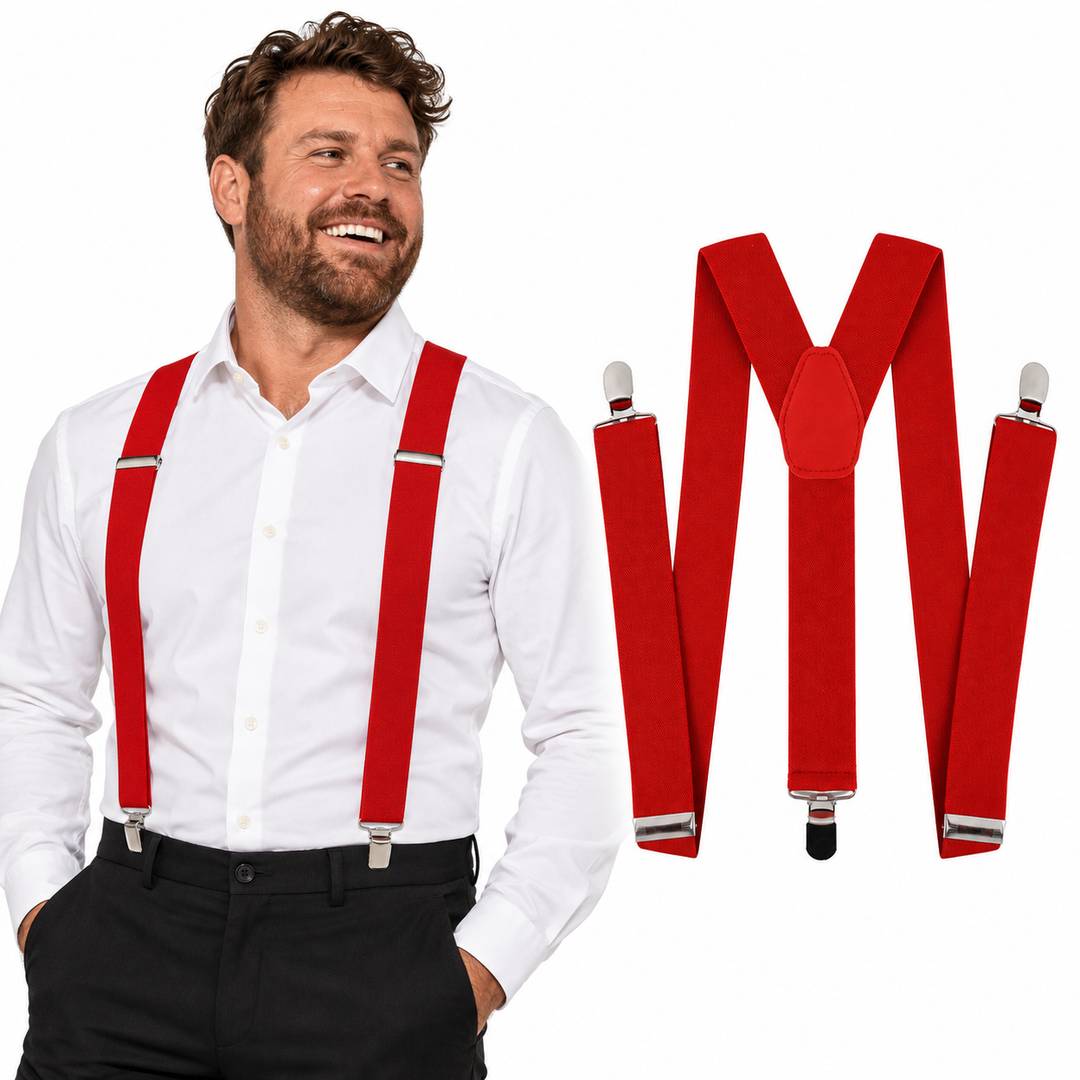 Adult Red 1950s Party Braces | Adjustable Fancy Dress Suspenders