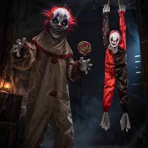 Adult Halloween Animatronic Hanging Clowns | Red Decoration Prop Set