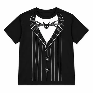 Ladies Halloween Skeleton Baby Tee | Pinstripe Suit Print T-Shirt