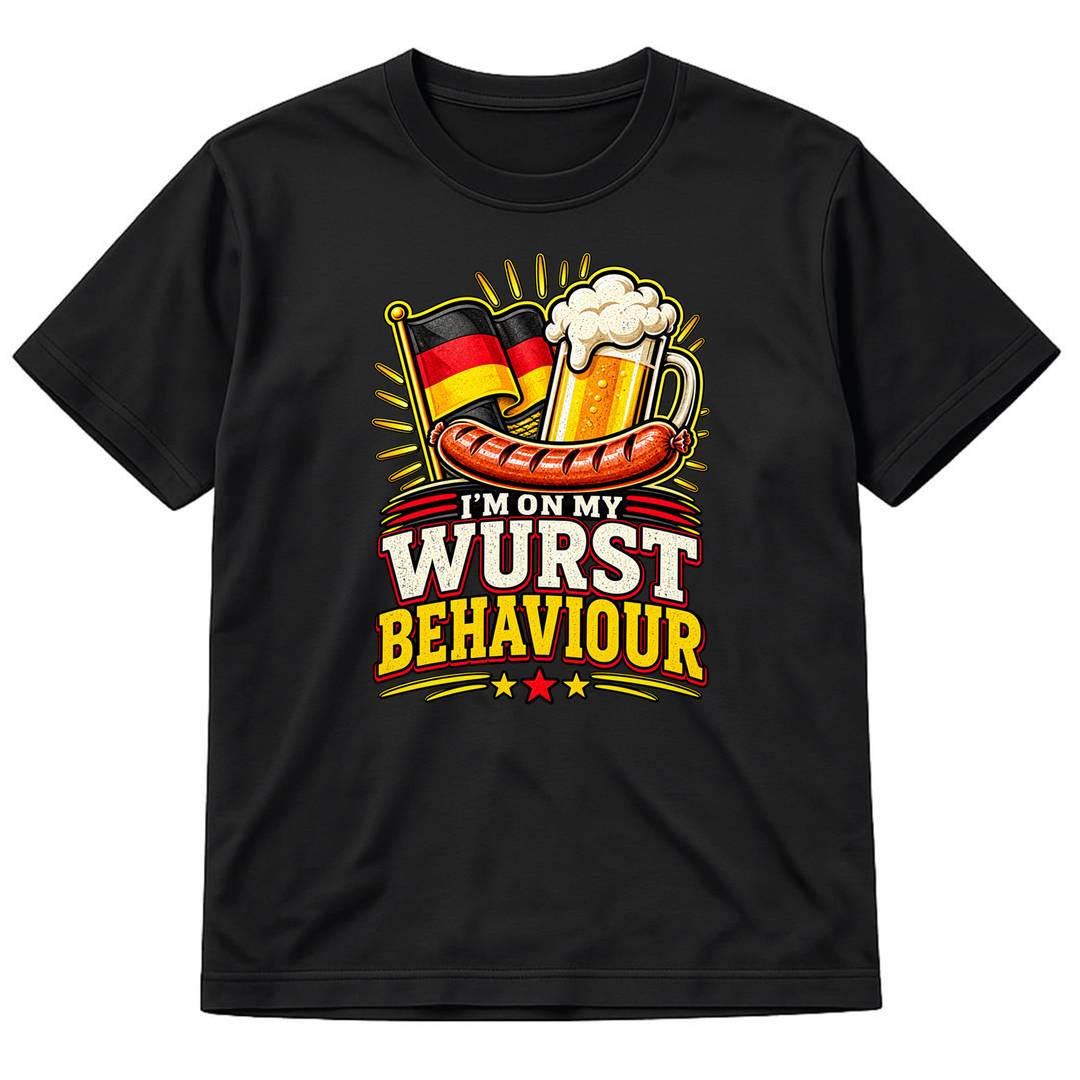 Wurst Behaviour Bavarian T-Shirt | Adult Oktoberfest German Beer Sausage Slogan Tee