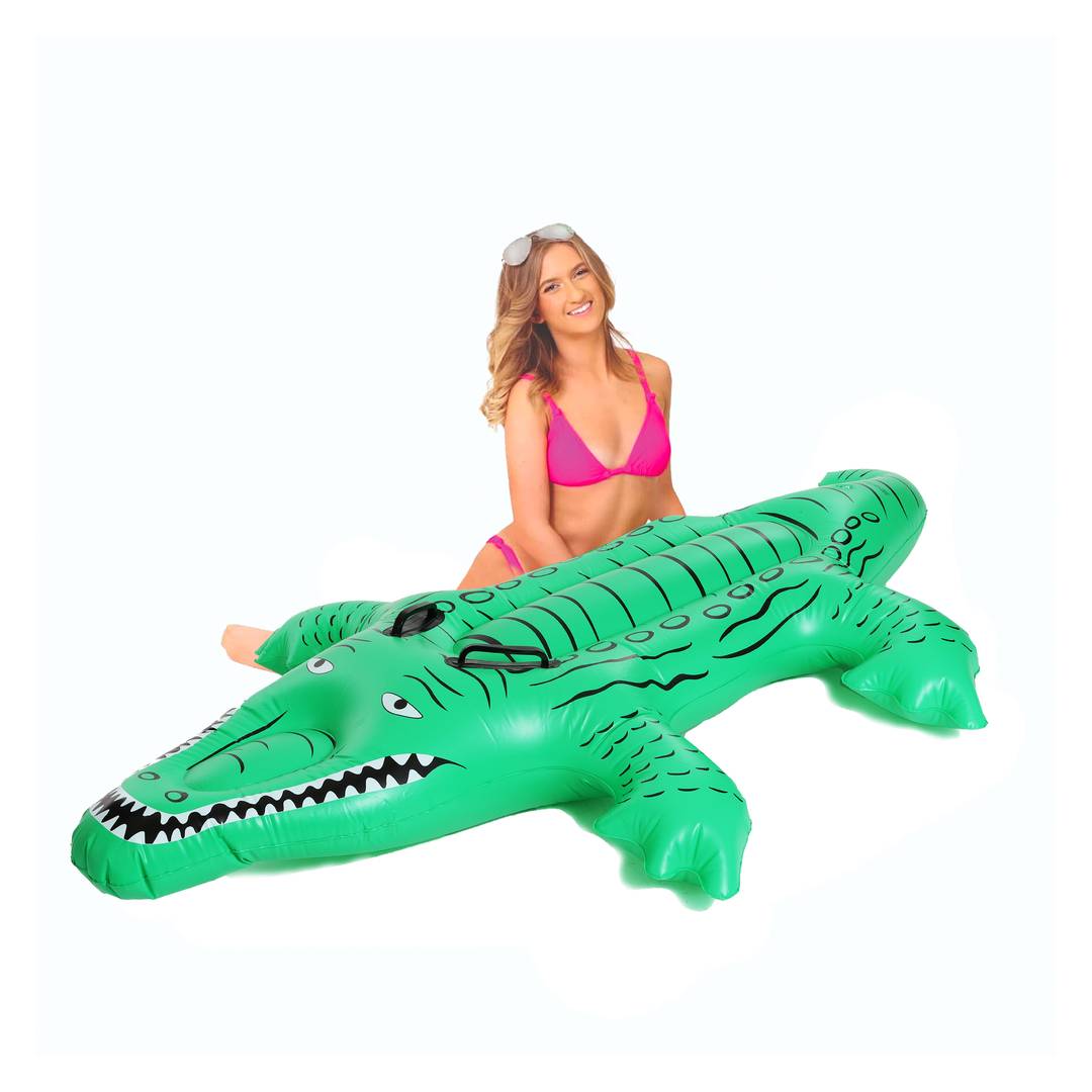 Giant Inflatable Crocodile Pool Float, 152cm Green - Ride-On Swim Toy