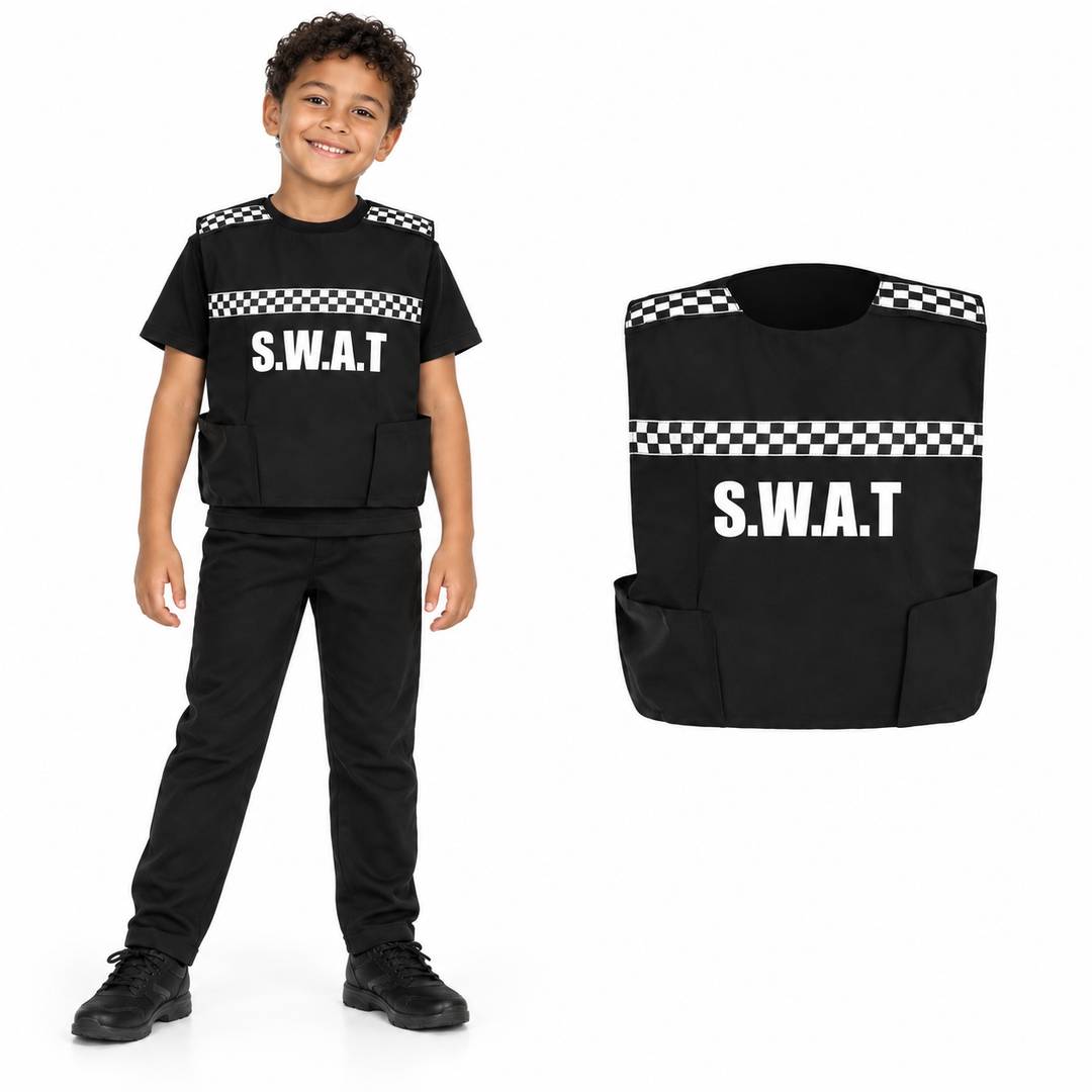 Kids Police SWAT Vest Black | Printed Fancy Dress Costume