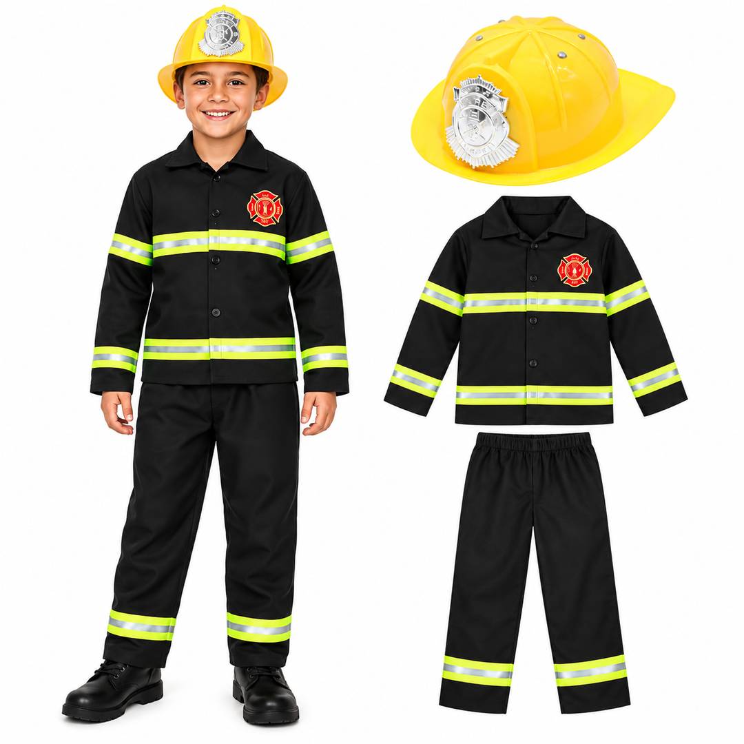 Boys Fireman Costume with Helmet | Fancy Dress Firefighter Outfit