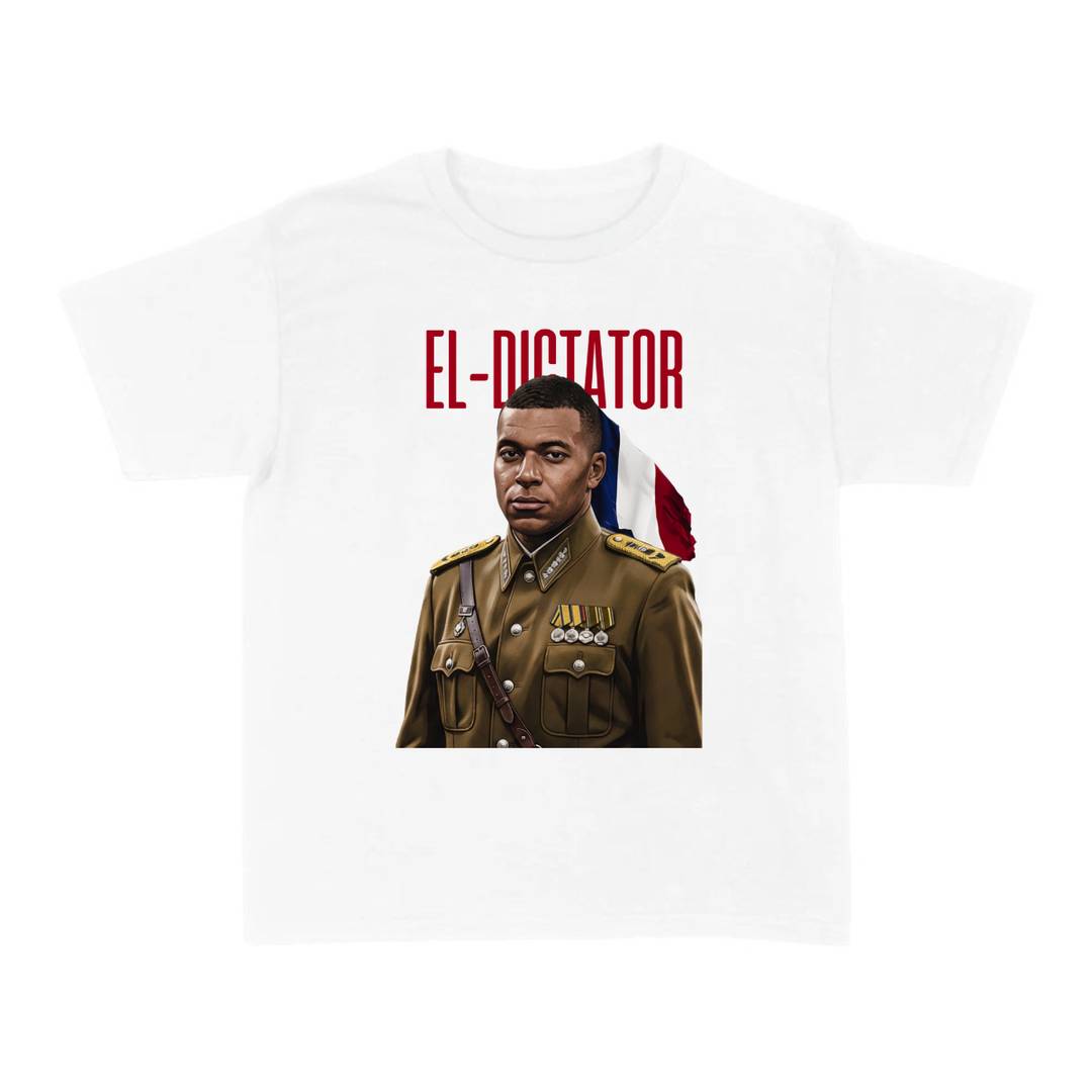 Adults El Dictator Football T-Shirt | White Cotton Novelty Tee with Bold Front Print | 100% Cotton Unisex Regular Fit