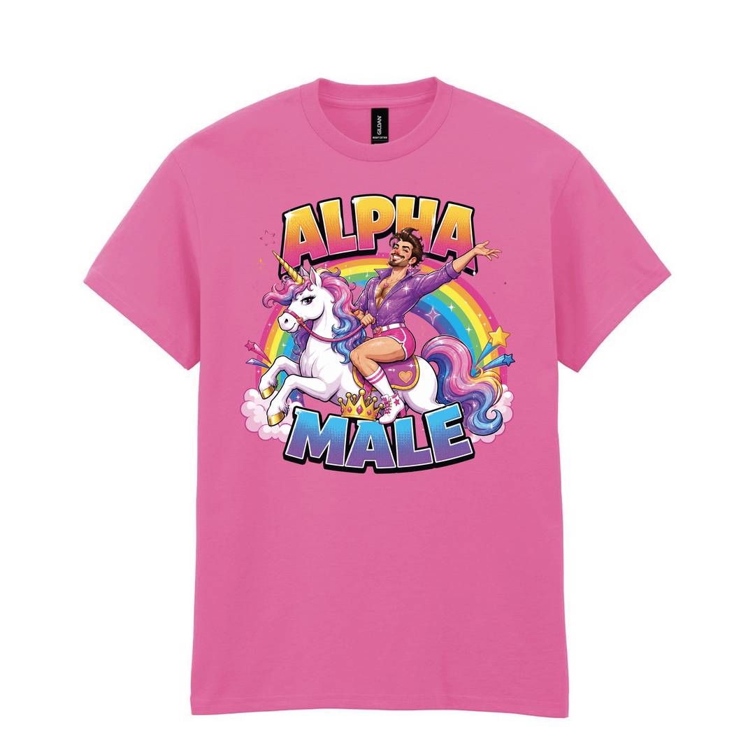 Adults Stag Do Alpha Male T-Shirt | Ironic Novelty Pink Tee | 100% Cotton
