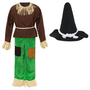 Adults Scarecrow Costume | 3 Piece Brown Straw Top & Green Patchwork Trouser Outfit | Halloween & Book Day Fancy Dress