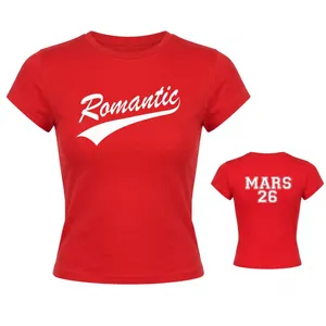 Ladies Red Baby Tee | Romantic Tour Front Print, Mars 26 Back Print | Fitted Cotton Concert Top