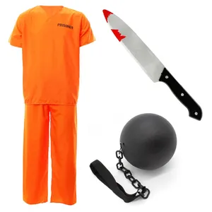 Adult Prisoner Costume Set | Convict Knife & Chain Halloween Outfit