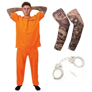 Adult Orange Prisoner Costume | Halloween Convict Fancy Dress Set