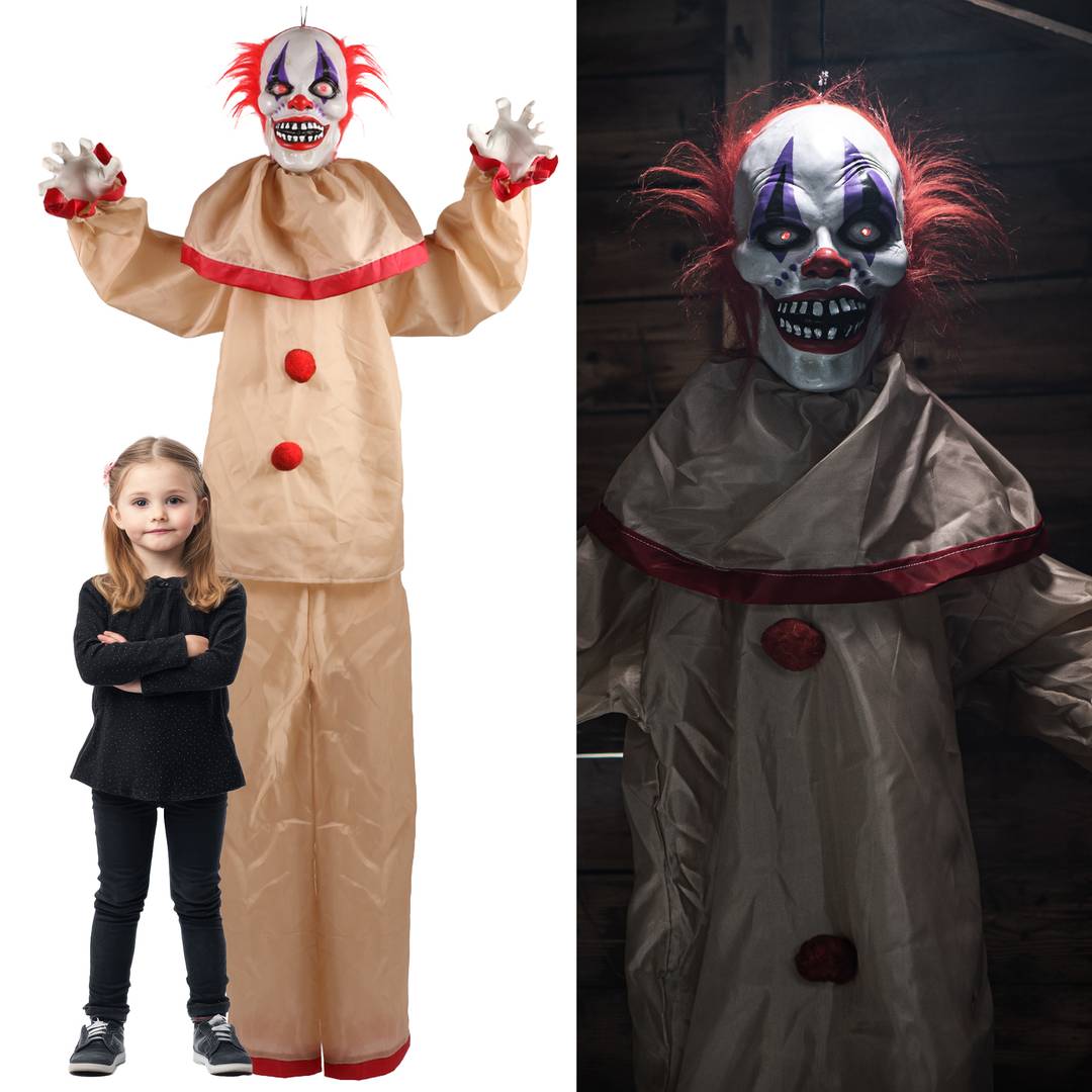 Halloween Animatronic Creepy Clown | Light Up Eyes Sound Decoration