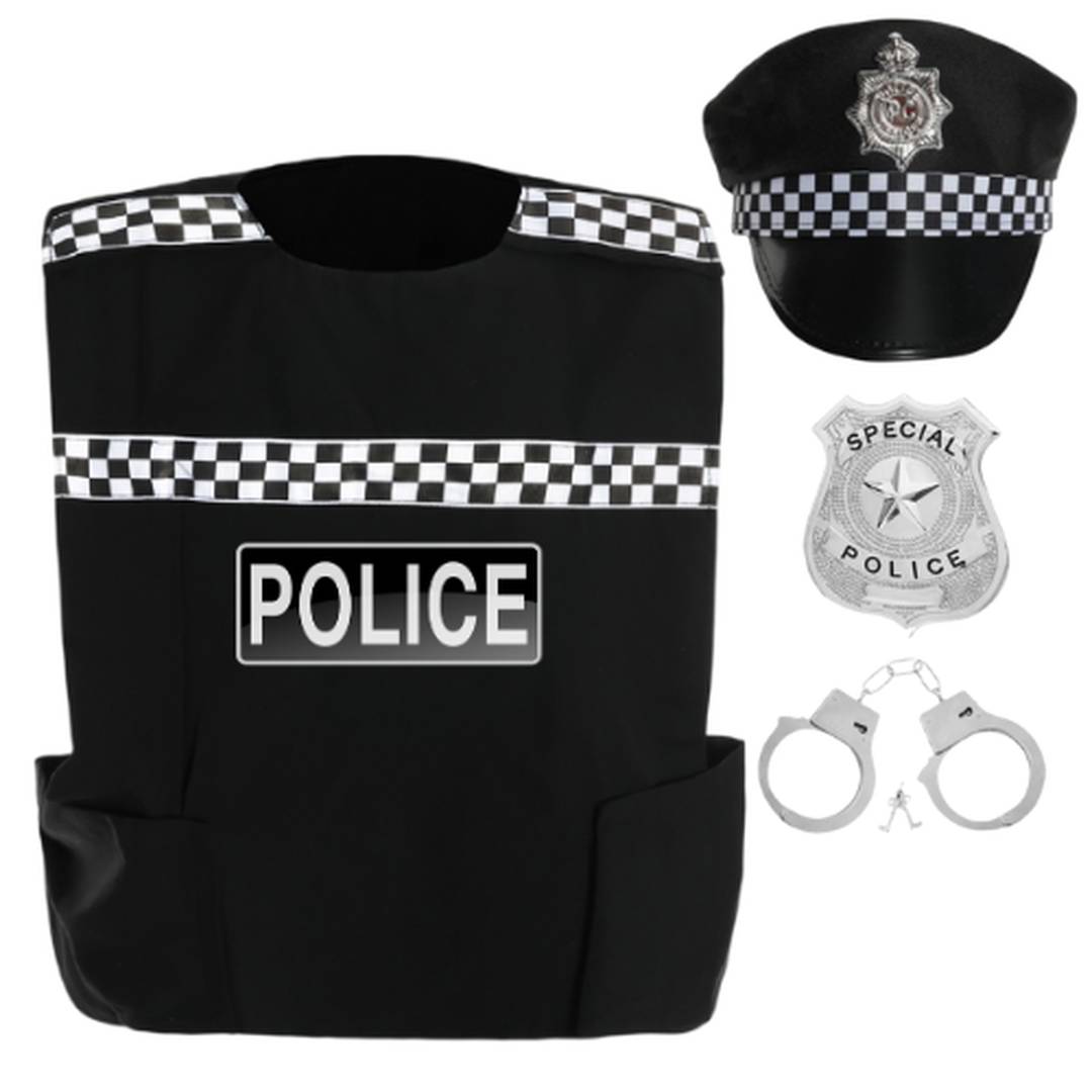 Kids Police Costume Set | Vest, Cop Hat, Badge & Toy Handcuffs