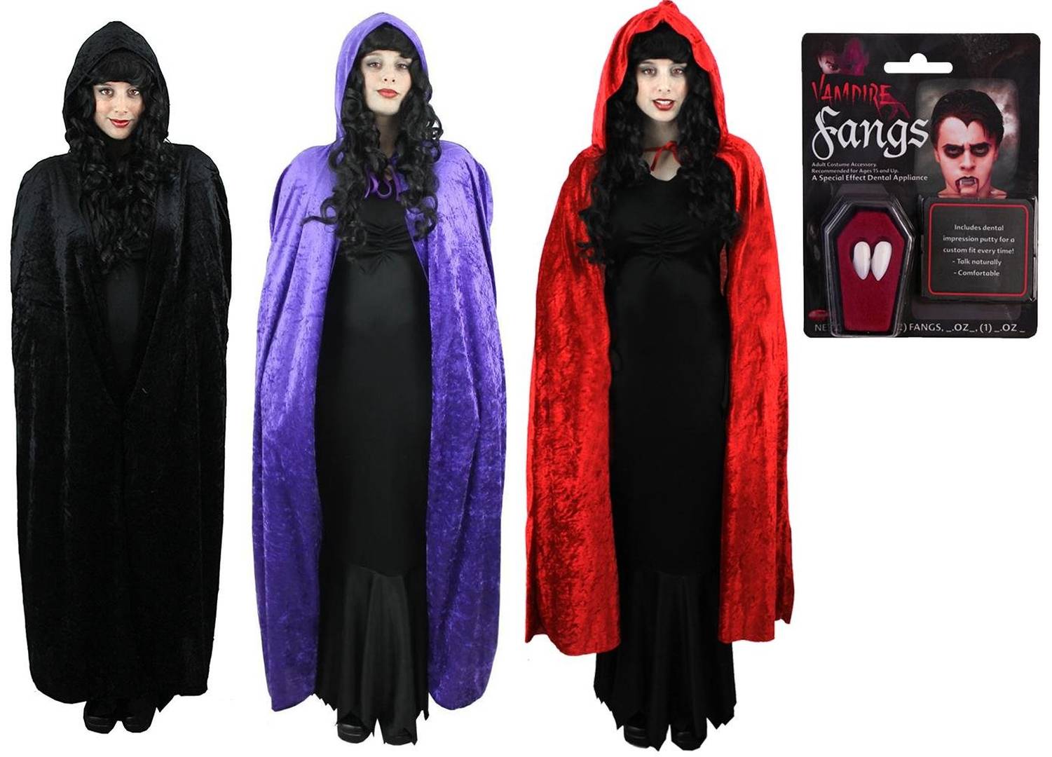 Adult Vampire Halloween Costume | Velour Cape With Hood, 3 Colours