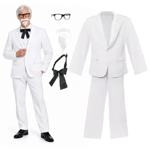 White Suit Costume Set | Moustache Glasses & Bow Tie Accessories