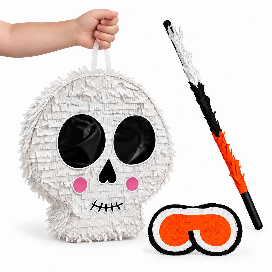 Halloween Skull Skeleton Piñata Set | Blindfold Mask & Stick