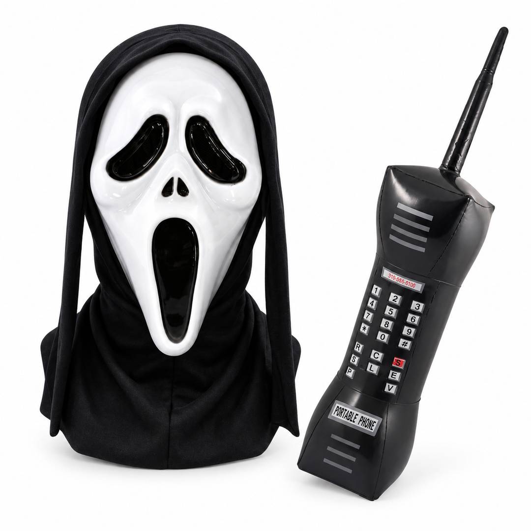 Adult Horror Mask & Phone Prop | Halloween Costume Accessory Set