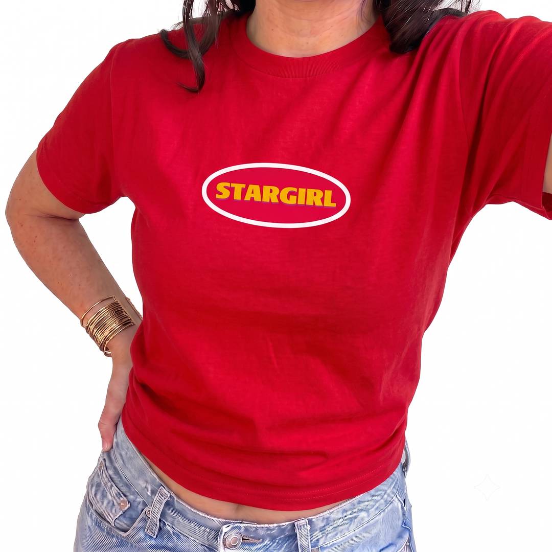 Womens Weekend T-Shirt | Red Graphic Baby Tee | Concert Print Fitted Cotton Top