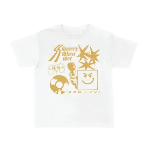 Womens Concert Baby Tee | Slippery When Wet Print White Rock Top