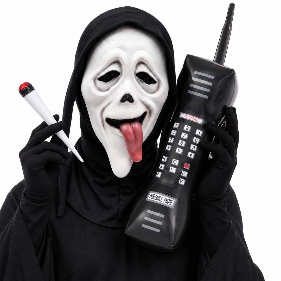 Adult Halloween Ghost Mask Accessory Set | Fake Spliff & Phone Prop