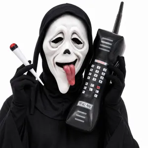 Adult Halloween Ghost Mask Accessory Set | Fake Spliff & Phone Prop