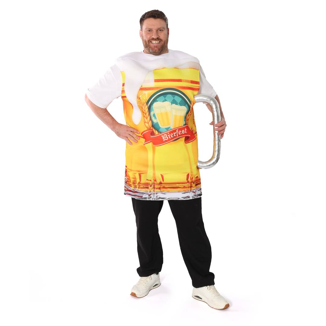 Adults Beer Stein Costume | Novelty Oktoberfest Bavarian Beer Mug Outfit with Padded Handle | One Size Unisex