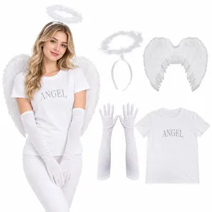 Adult Angel Halloween Costume | White Fancy Dress Wings & Halo Set