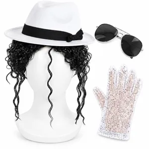 Kids 80s Pop Star Costume Set | Wig Glasses Glove Hat Fancy Dress