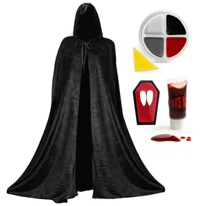 Adult Vampire Halloween Costume Set | Cape, Fangs, Face Paint & Fake Blood