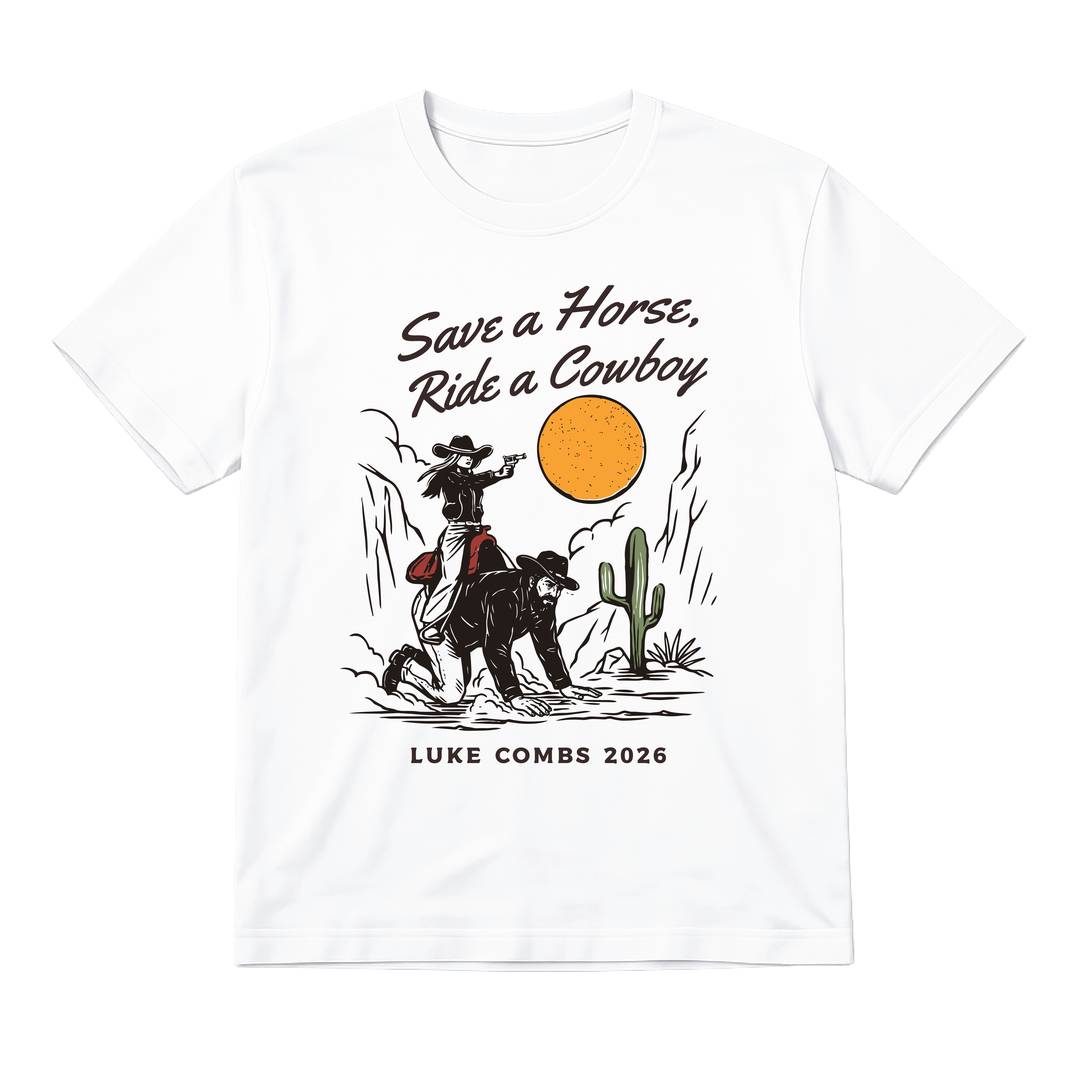 Adults Save a Horse Ride a Cowboy T-Shirt | Country Concert Cowgirl Slogan Tee | 100% Cotton Classic White Unisex Fit