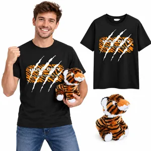 Football Supporters T-Shirt & Tiger Plush | Adult Black Fan Gift Set