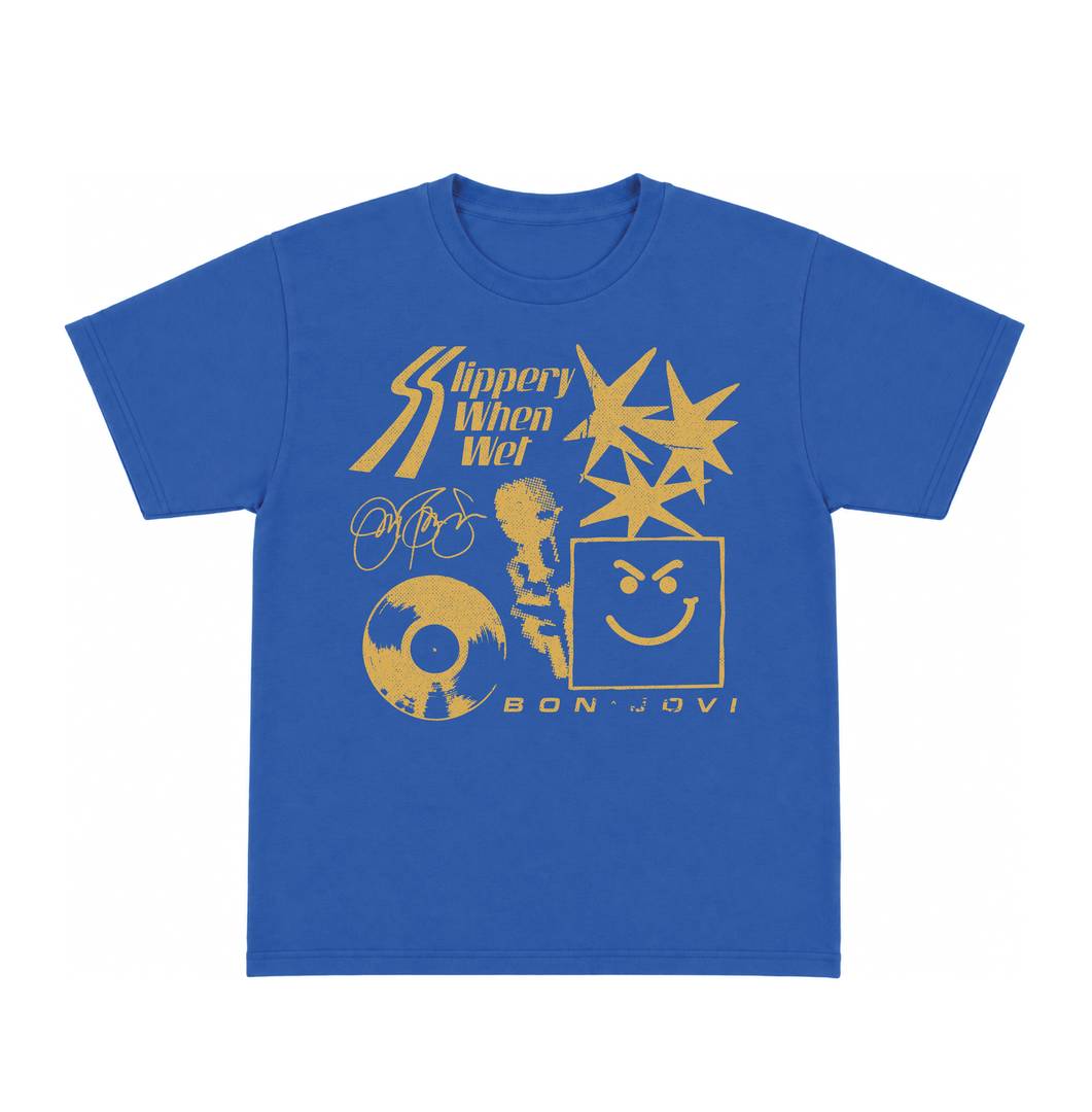 Womens Rock Concert Baby Tee | Royal Blue Graphic Print Fitted Top