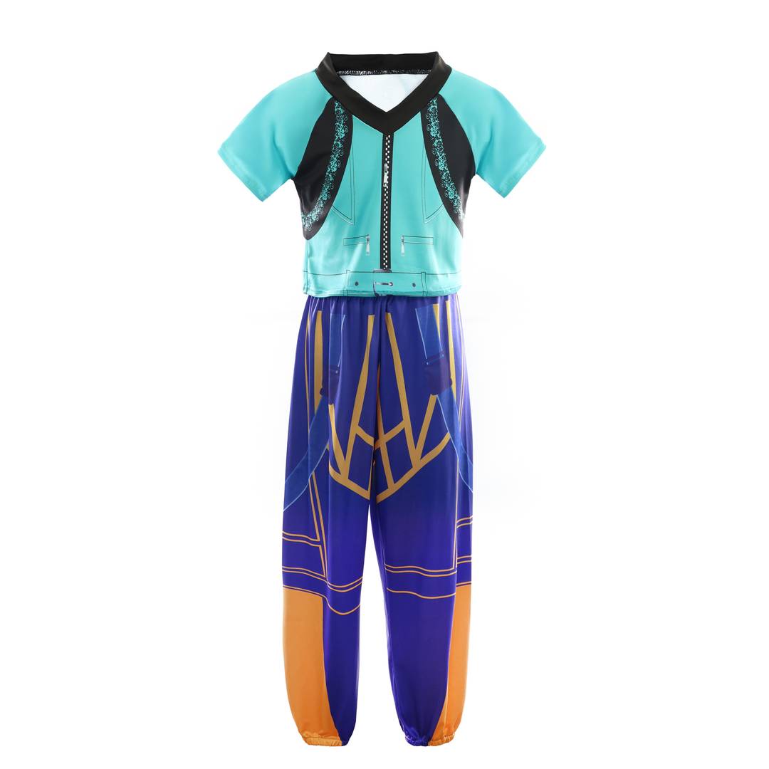 Kids K-Pop Idol Costume | 2-Piece Turquoise Top & Blue Trousers | Girls Korean Pop Star Fancy Dress