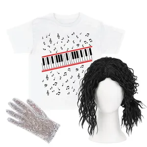 Adult 80s Pop Icon Costume | Piano Tee, Wig & Sequin Glove Set