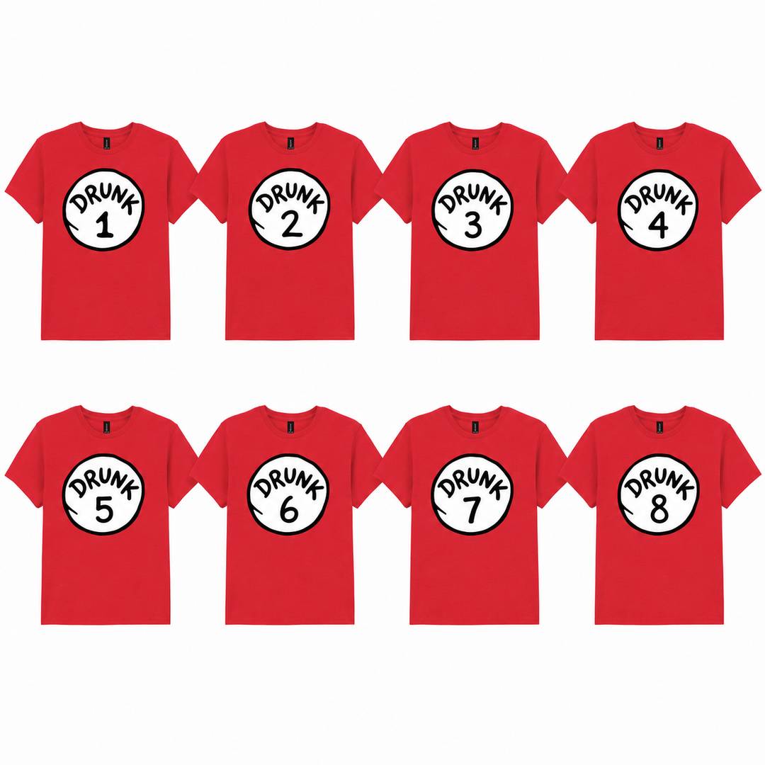Ladies Pack of 8 Red Baby Tees | Numbered 1-8 Darts Night Group Outfit | 100% Cotton Fitted Cut