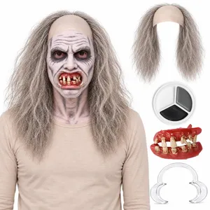 Adult Old Man Halloween Costume Set | Horror Face Paint Wig Teeth Kit