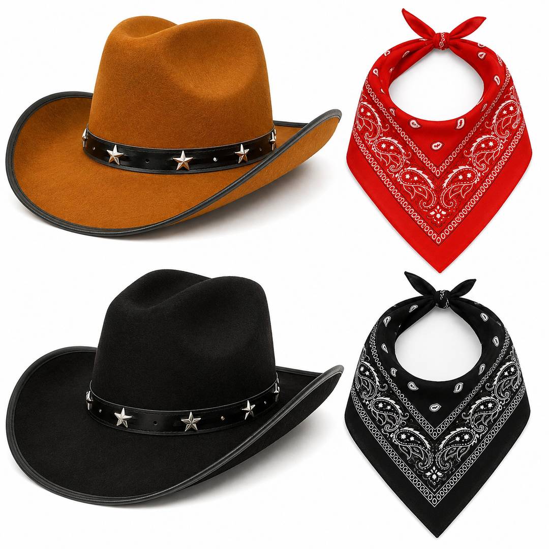 Kids Cowboy Hat & Bandana Set | Western Rodeo Fancy Dress Costume