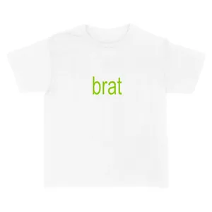 Adult White T-Shirt with Green 'Brat' Text Print - Concert Tee